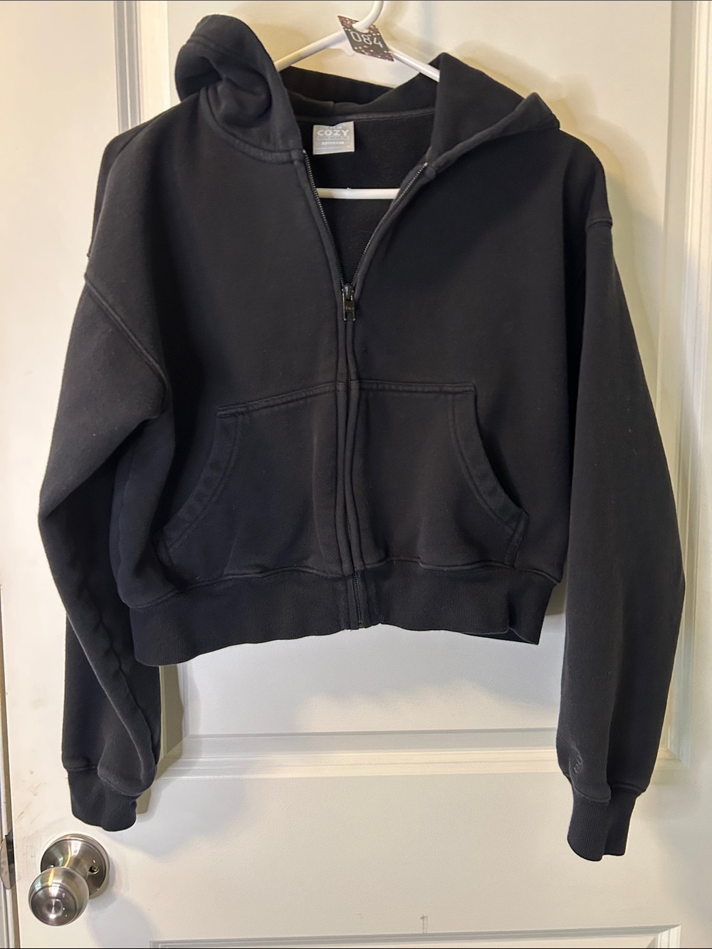 84. TNA Black Cropped Zip-Up Hoodie Sweater